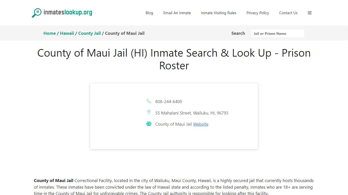 County of Maui Jail (HI) Inmate Search & Look Up - Prison Roster